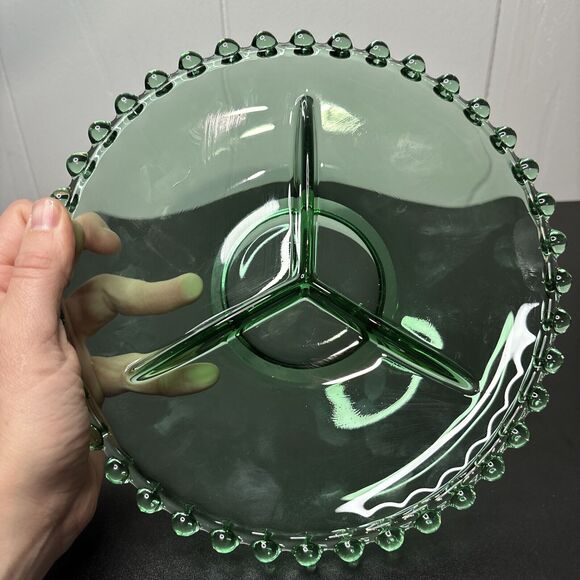 Candlewick Clear Green Glass Vintage Divided Serving Relish Dish Tray 8” - Picture 6 of 7